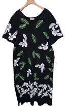 M. Mac Women Short Sleeve Black Leaf Maxi Dress 2X Pullover Stretch Side Splits - £35.54 GBP