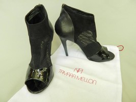 Tamara Mellon Sandals Heels Game Stiletto Bootie Black Leather &amp; Mesh 105 39.5 - £37.09 GBP