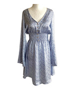 LunaChix Women’s satin Romantic Ditsy floral print smocked dress blue small - $31.00 CAD