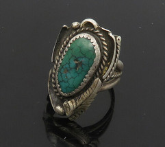 NAVAJO 925 Silver - Vintage Turquoise Feather Cocktail Ring Sz 6 - RG18716 - £68.17 GBP