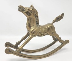 Vintage Brass Rocking Horse Figurine Home Decor Taiwan U141 - £23.97 GBP