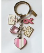Coach Keychain Pink Cancer Ribbon Pink Swarovski Heart Nurses Cure Bottl... - $82.21 CAD