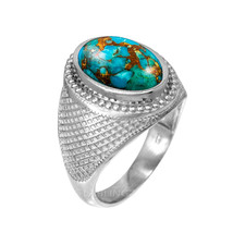 Sterling Silver Blue Copper Turquoise Gemstone Mens Statement Ring - £78.68 GBP