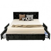 Full Size Black PU Leather Button Tufted Platform Bed with 4 Storage Drawers - $10,294.92 MXN