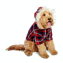 New $22 Cuddle Buddies Plush Soft Red Plaid Dog Coat Hoodie Faux Fur Trim L M - £7.90 GBP