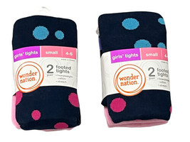 Lot Of 2 Wonder Nation 2 Pack Girl’s Tights Dot Blue Pink  Cotton Sz S 4-6 - £25.02 GBP