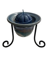 Votive Bell Studio Pottery Candle Holder w/ Metal Stand Blue Green Drip ... - £14.96 GBP