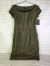 Zara Womens Size L Wool Tartan Plaid Mod Pencil Lined Sheath Dress Green Brown - £54.50 GBP