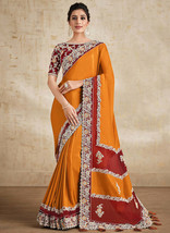 Beautiful Orange And Red Embroidered Traditional Wedding Saree - £83.18 GBP