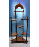 Dark Wood Walnut? Spindle Corner Shelf w/Arch 26&quot;T 7 Tiers Display Knick... - $292.02 CAD