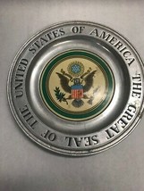 Pewter dish plate 11 inch Vintage  wall hanging The seal of the UNITED STATES - £24.92 GBP