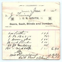 1889 June 6 Billhead Statement Doors Sash Blinds and Lumber OR Smith Fre... - $19.80