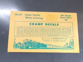 Vintage Champ Decals No. HN-39 Union Pacific White Letters Road Name Set HO - $14.95