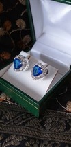 Orecchini a bottone vintage in argento sterling 925 con topazio blu e CZ... - $77.95