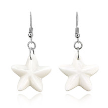 Whimsical Celestial Star White Kabibe Shell Dangle Earrings - £7.21 GBP