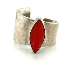 Vintage Sterling Signed SS Marquise Coral Modern Contemporary Open Ring 5 1/4 - £43.51 GBP