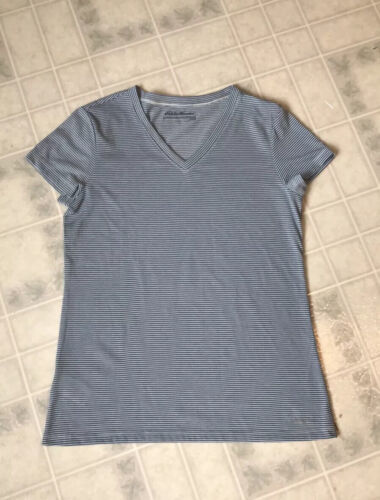 Primary image for Ladies Eddie bauer Outdoor L Blue and White Stripe Short Sleeve Tee Shirt