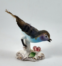 Blue Bird Figurine Real Feathers Porcelain Japan 6004 Vintage - £14.78 GBP