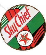 Sky Chief Texaco 14&quot; Round Metal Sign Rustic - £29.72 GBP