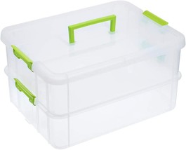 Juxyes 2-Tiers Stack Carry Storage Box With Handle, Transparent Stackable - £28.74 GBP