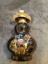 Vintage Kaadan Ltd Black Gloss Glass Floral Design Hurricane Oil Lamp - $50.00