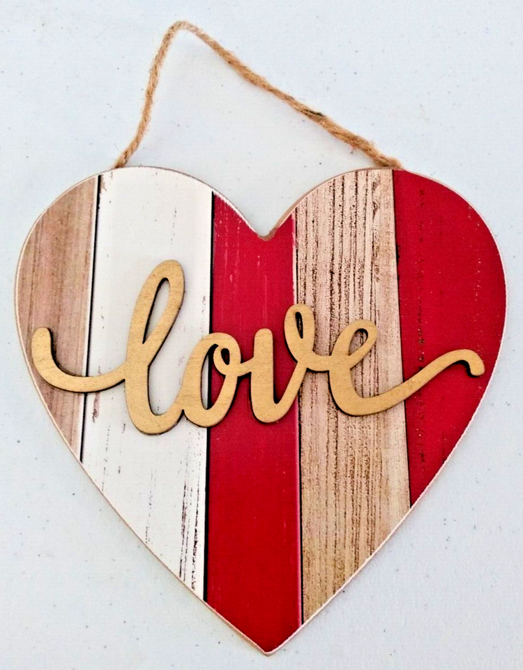 Hanging Wood Heart Wall Décor Sign &quot;LOVE&quot; 6.125&quot; x 6.125&quot; Romantic Valen... - $1.99