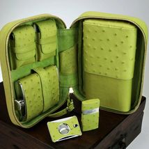 Brizard and Co Ostrich Matcha Green Traveler with cutter and lighter NIB image 2