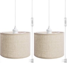 Plug In Pendant Light Fixture Modern Hanging Plug In Retro Bedroom Beige Set 2 - £49.84 GBP