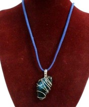 Spectrolite Pendant Necklace captured in Silver Wire Silk Elastic Chain - $25.23