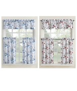 Mainstays Bistro 3 Piece Kitchen Curtain Tier and Valance Set in Blue &amp; Red - £15.65 GBP