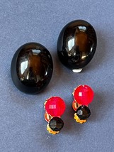 Vintage Lot of Thick Black Oval Plastic &amp; Hot Pink Translucent Faceted &amp;... - £8.81 GBP