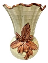 Vintage Made in Japan Ceramic Vase Cream and Mauve Scalloped Opening 7 I... - £13.19 GBP