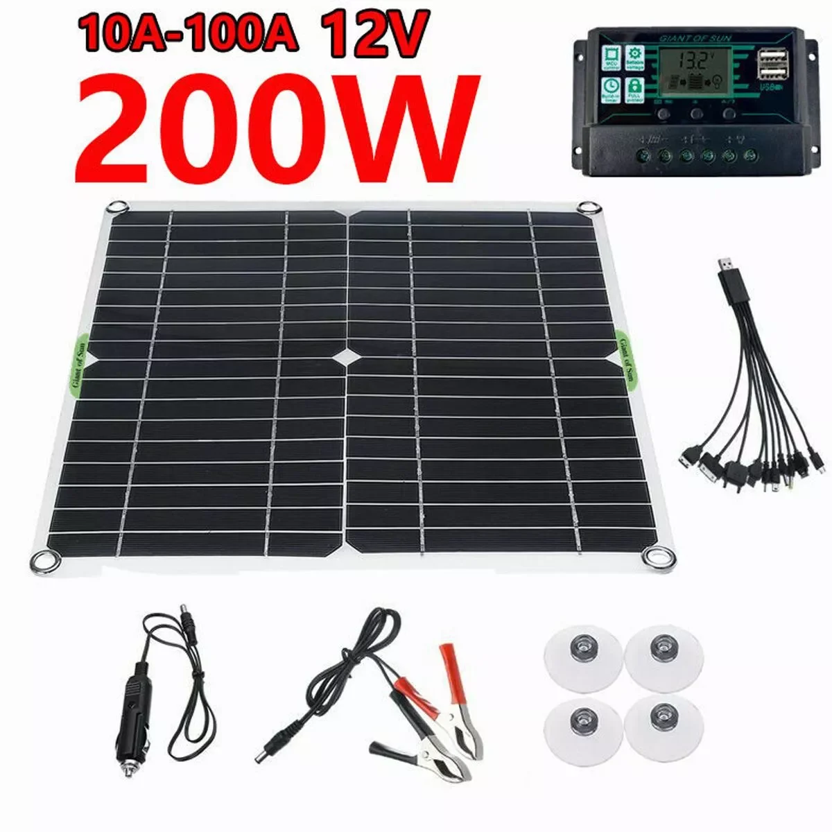 Solar Panel 200W 100A Controller 5V Dual USB Port Outdoor Portable Batte... - $197.55