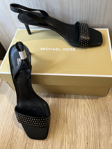 Michal Kors Mila Sandal Thin Heel  in Black w Silver Tone Studs Women&#39;s ... - £50.09 GBP