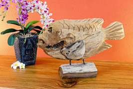 Teak Solid Wood Fish Sculpture Root Wood Decoration Display Statue Carp - $93.88