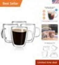 Double Wall Coffee Mugs, 4-Pcak 16 Ounces-Clear Glass with Handle,lnsula... - $49.89