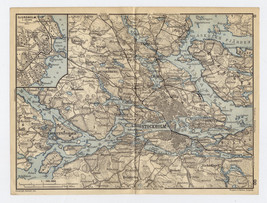 1903 Original Antique Map Of Vicinity Of Stockholm / Sweden - £22.82 GBP