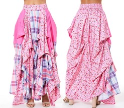 NEW TOV HOLY The Damsel&#39;s Pink Flower Plaid Flowing Maxi Skirt S M L XL ... - £102.29 GBP