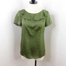 Banana Republic Women&#39;s 2 Olive Green Crinkle Ruffle Side Zip Fitted Blouse - £5.49 GBP