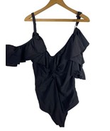 Yacht &amp; Smith 3X Swimsuit Off Shoulder Ruffle Black Slimming One Piece W... - £36.79 GBP