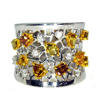 Real 2.02ct Natural Fancy Yellow Diamonds Engagement Ring 18K Solid Gold Mix - £5,208.73 GBP
