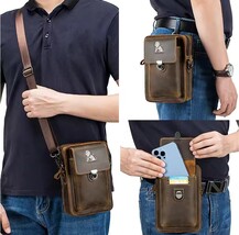 Men&#39;s Leather Belt Phone Bag Horse Cowhide Waist Vintage Leather Fanny Pack - $69.99+