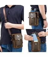 Men's Leather Belt Phone Bag Horse Cowhide Waist Vintage Leather Fanny Pack - $95.72 CAD