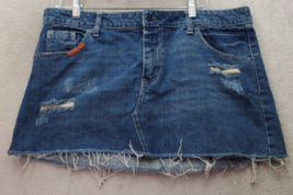 American Eagle Outfitters Mini Skirt Womens Size 14 Blue Denim Cotton Distressed - £16.91 GBP