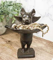 Cast Iron Rustic Western Butler Flying Winged Pig Carrying Leaf Jewelry Dish - £24.76 GBP