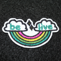 Be Live Upside Down Rainbow Clouds Clothing Iron On Patch Decal Embroidery - £5.53 GBP