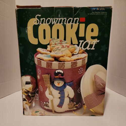Primary image for  Snowman COOKIE JAR By Joie De  Vivre Christmas Holiday Stoneware NEW in box ! 