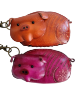 Pig Leather Wristlet Wallet Change Coin Purse Zip Closure Charm Pouch Ha... - $23.23 CAD