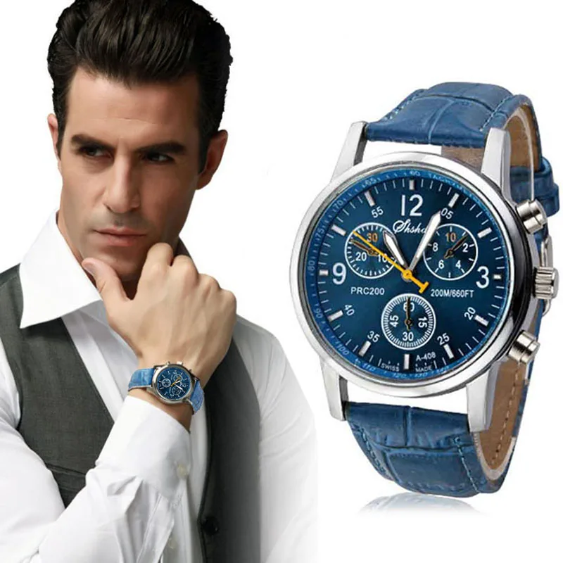  crocodile faux leather mens analog watch watches blue business top quality watch smart thumb200