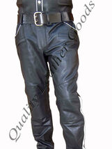 MENS LEATHER LEDER CUIR  PANTS JEANS TROUSER WITH COLOURED PIPING &amp; SIDE... - $119.49+
